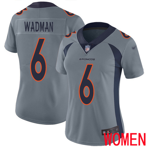Women Denver Broncos #6 Colby Wadman Limited Silver Inverted Legend Football NFL Jersey->women nfl jersey->Women Jersey